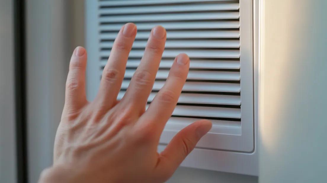 Homeowner putting hand over HVAC vent to see if air is coming out