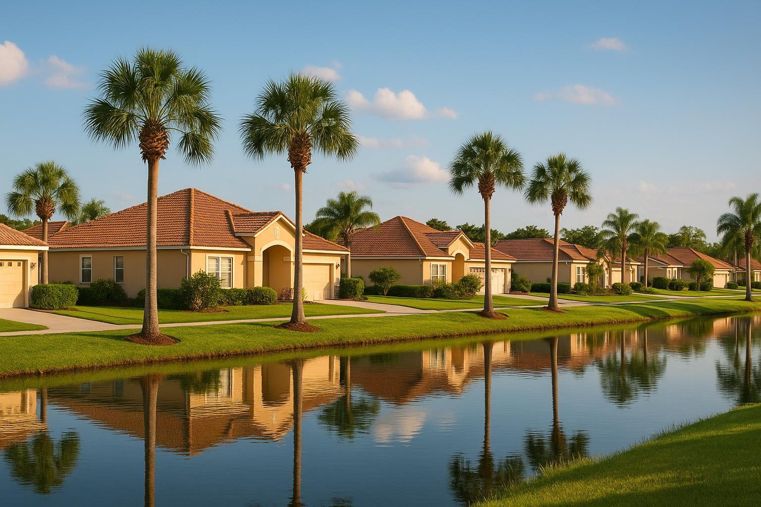 Neighborhood in Orlando, Florida, lined with palm trees