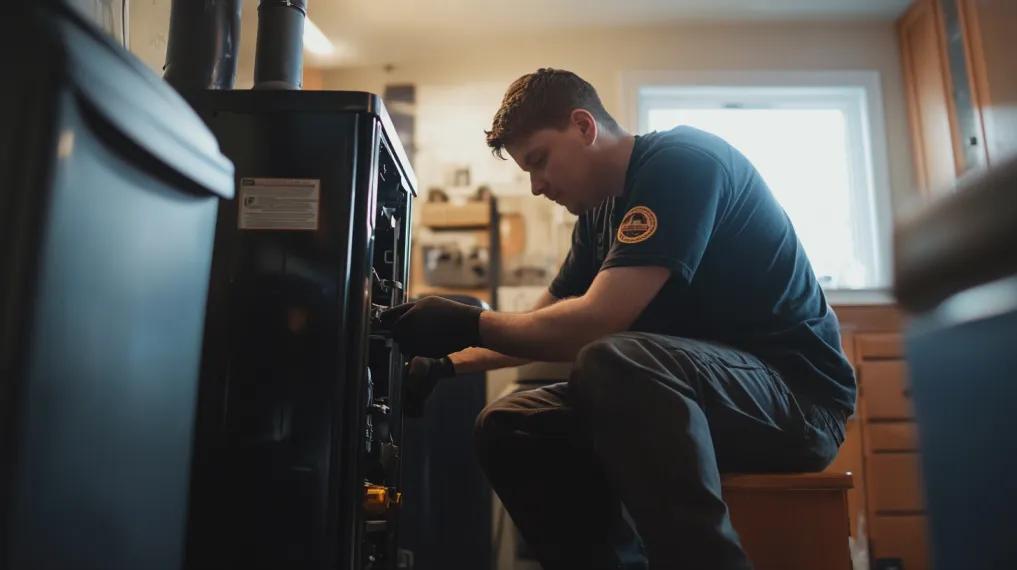 HVAC technician repairing furnace