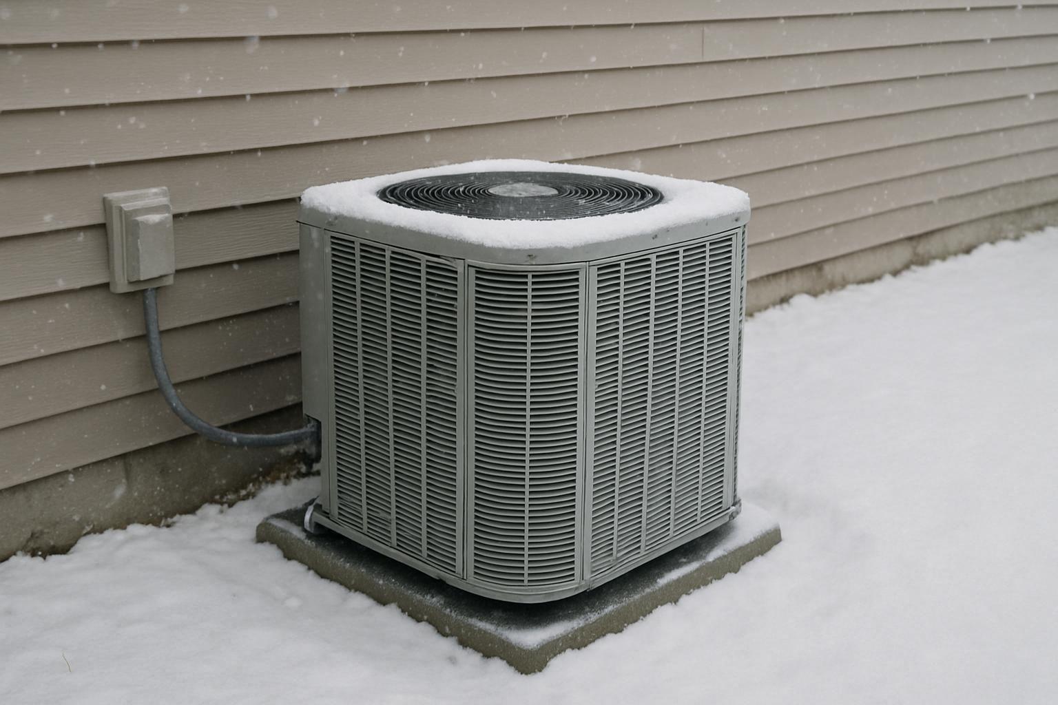 Heat pump system with snow on it