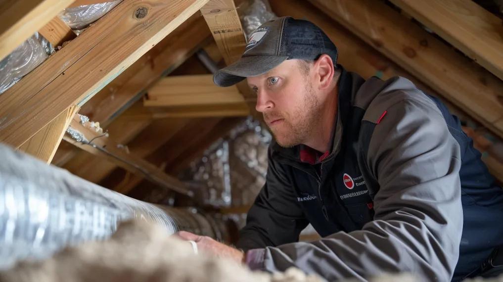 HVAC technician inspecting home's ductwork